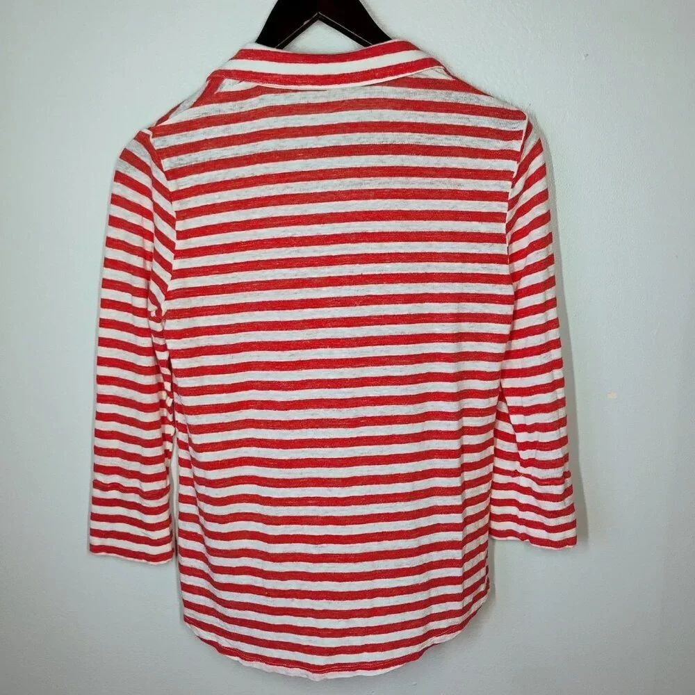J McLaughlin Top Womens XS Pink White Brynn Stripes Linen Preppy Classic Coastal
